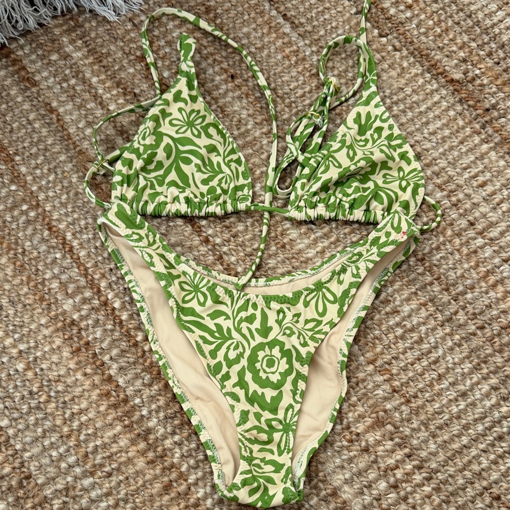 PacSun Green Floral Bikini Set